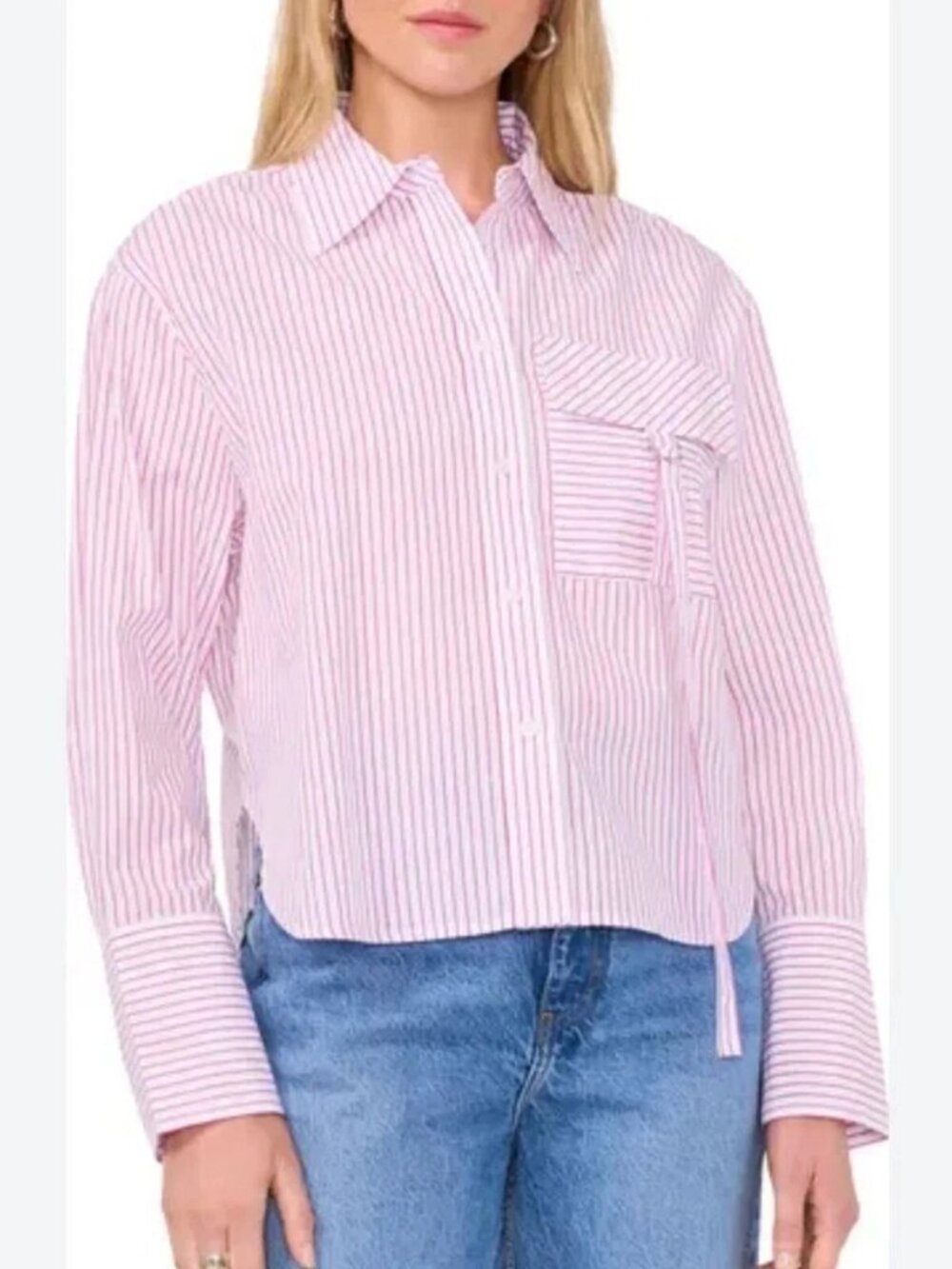 PARKER Shirt Womens Large Pink Dahlia Stripe Button Front Cotton Blouse Top